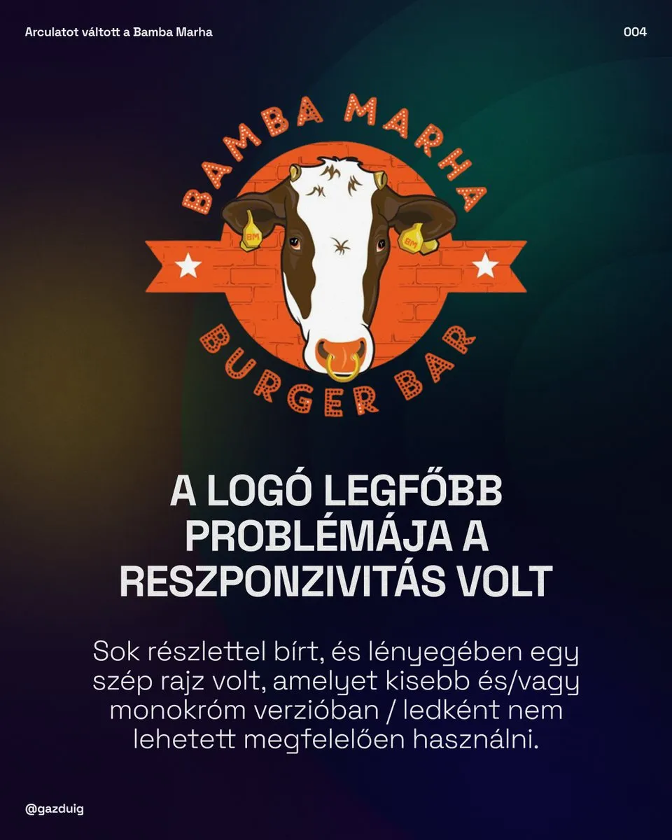 A régi, részletgazdag Bamba Marha logó, mellette a reszponzivitás problémájának magyarázata
