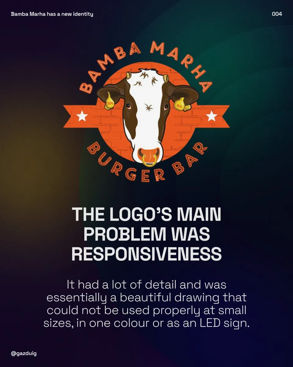 The old, detailed Bamba Marha logo next to an explanation of its responsiveness problem