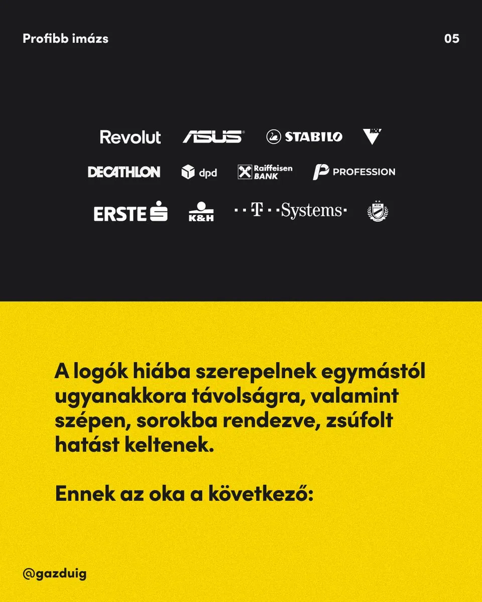 Ismert márkák logói sorokba rendezve, egyforma távolságra, mégis zsúfolt hatással