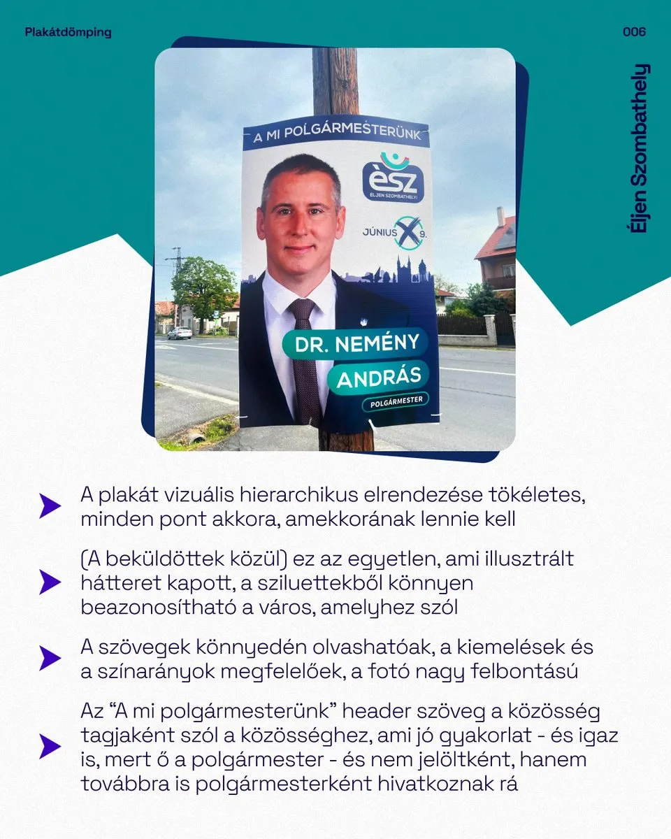 Az Éljen Szombathely 2024-es plakátja grafikai megjegyzésekkel
