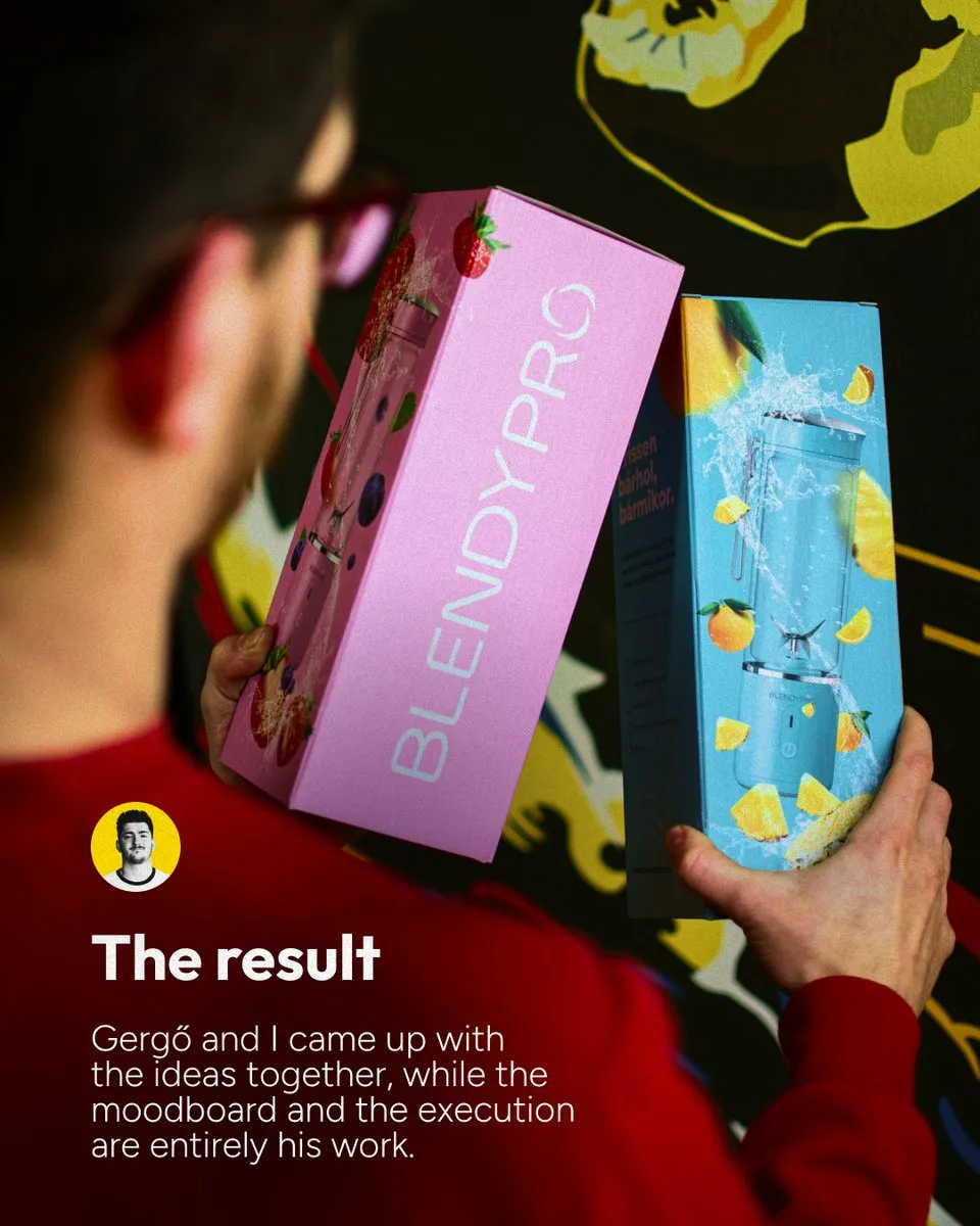 The new BlendyPRO box held in a hand, in vivid colours