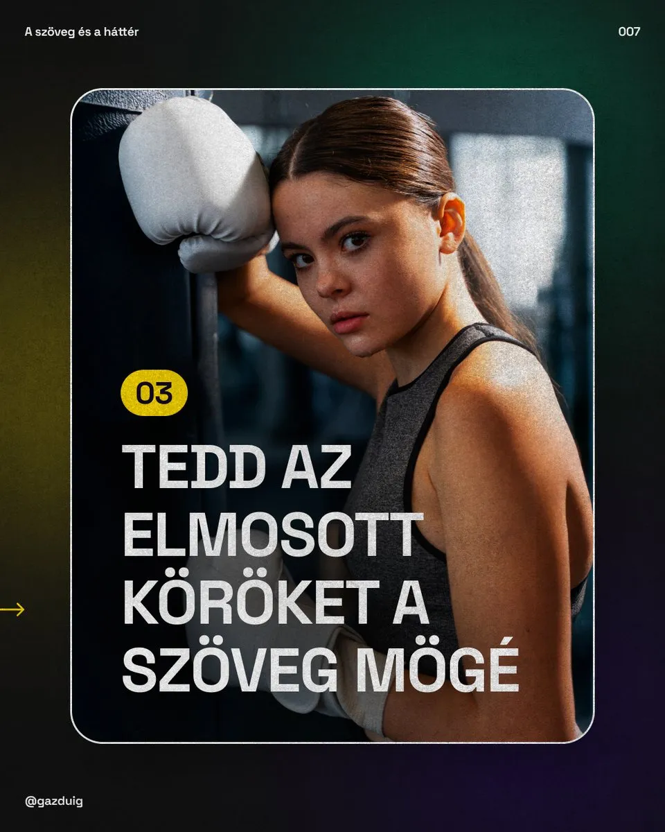 A bokszoló nő fotója sötét, elmosott foltokkal a felirat mögött, így a szöveg már jól olvasható.
