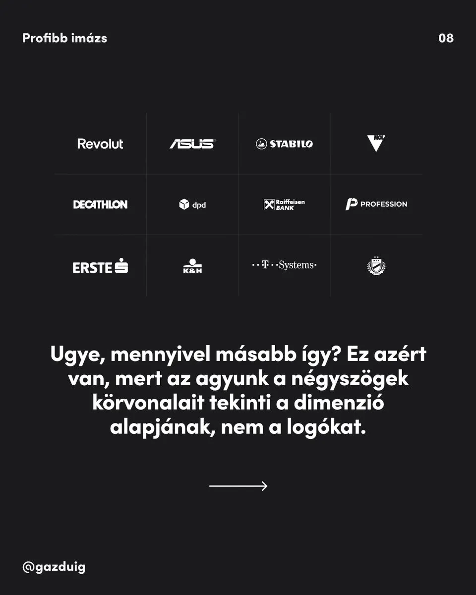 Ugyanazok a logók egyforma négyszögekbe rendezve, szabályos rácsban