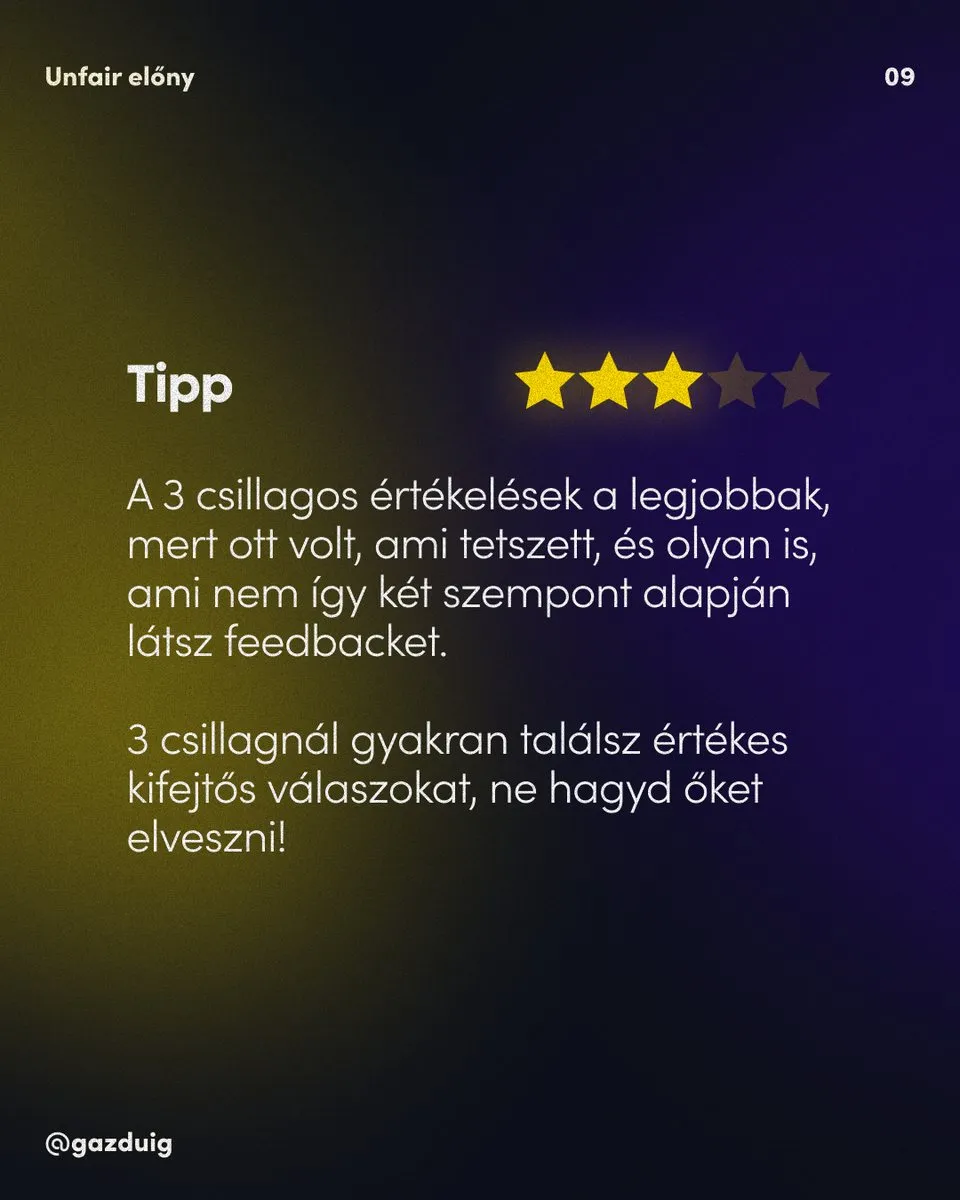 Dia három kitöltött csillaggal arról, hogy a háromcsillagos értékelésekben két szempontból kapsz visszajelzést.
