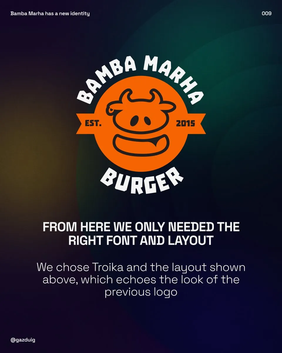 The final Bamba Marha logo set in Troika, in a layout that echoes the previous logo