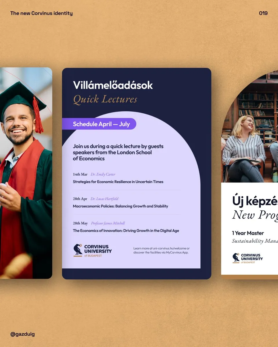 Posters announcing a new programme and a lecture series in the redesign concept